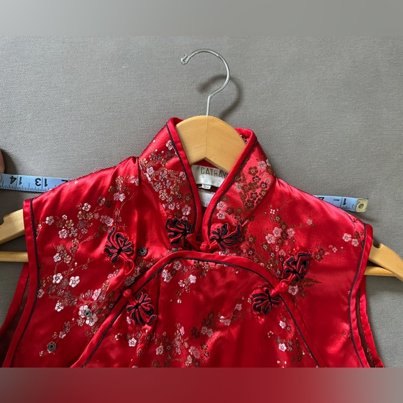 Traditional Mandarin top CATHAYA silk sz 32/sm red vintage beautiful condition - Picture 9 of 10